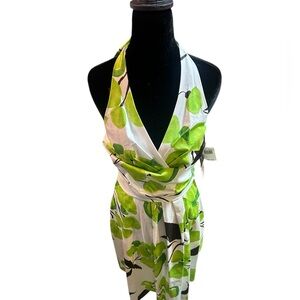 Green & White Halter floral feminine Dress Size 6 New W tags